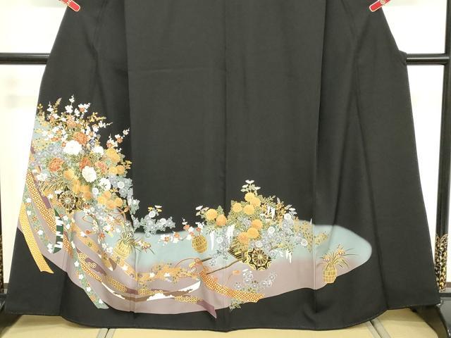 平和屋着物■豪華黒留袖　花車文　暈し染め　金彩　正絹　逸品　DABE2527cd