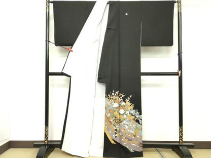 平和屋着物■豪華黒留袖　花車文　暈し染め　金彩　正絹　逸品　DABE2527cd
