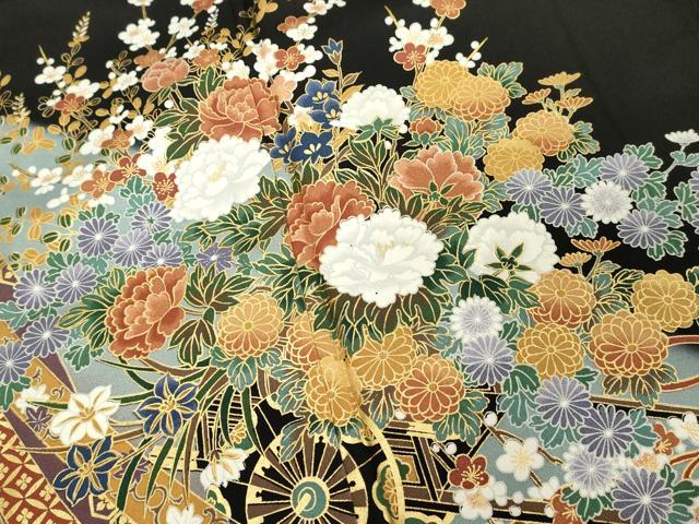 平和屋着物■豪華黒留袖　花車文　暈し染め　金彩　正絹　逸品　DABE2527cd