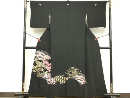 平和屋着物■豪華黒留袖　刺繍　雪輪花文　金彩　正絹　逸品　DABE2528cd