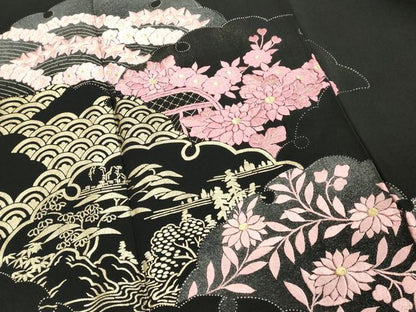 平和屋着物■豪華黒留袖　刺繍　雪輪花文　金彩　正絹　逸品　DABE2528cd