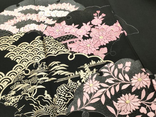 平和屋着物■豪華黒留袖　刺繍　雪輪花文　金彩　正絹　逸品　DABE2528cd