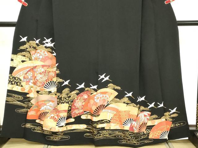 平和屋着物■豪華黒留袖　駒刺繍　扇面宝尽くし文　金彩　正絹　逸品　DABE2536cd