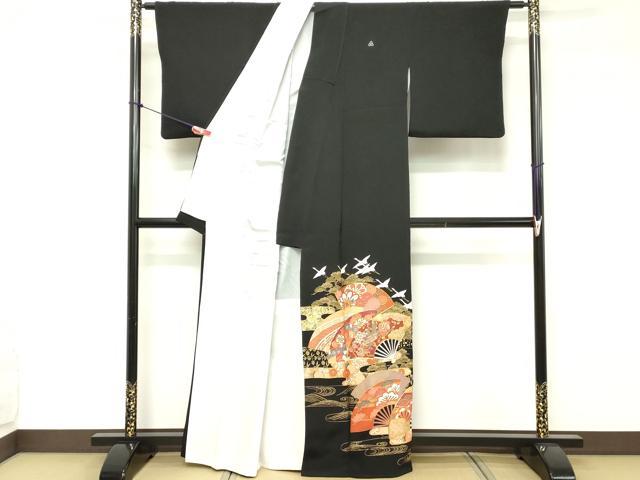 平和屋着物■豪華黒留袖　駒刺繍　扇面宝尽くし文　金彩　正絹　逸品　DABE2536cd