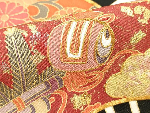 平和屋着物■豪華黒留袖　駒刺繍　扇面宝尽くし文　金彩　正絹　逸品　DABE2536cd