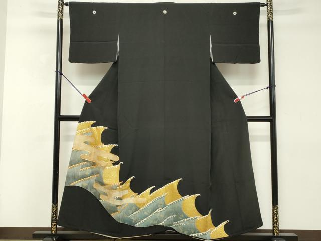 平和屋着物■豪華黒留袖　駒刺繍　立波文　金彩　正絹　逸品　DABE2538cd