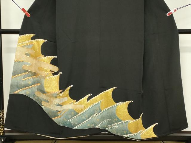 平和屋着物■豪華黒留袖　駒刺繍　立波文　金彩　正絹　逸品　DABE2538cd