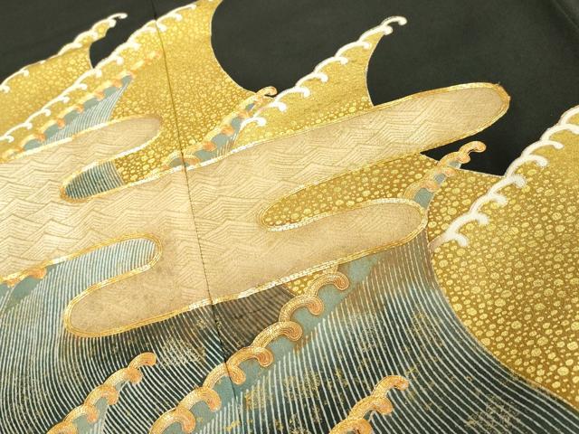 平和屋着物■豪華黒留袖　駒刺繍　立波文　金彩　正絹　逸品　DABE2538cd