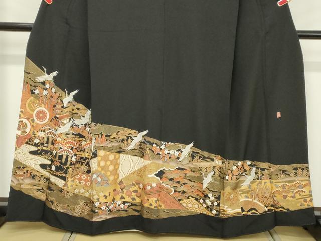 平和屋着物■豪華黒留袖　作家物　駒刺繍　道長風景文　金彩　正絹　逸品　DABE2542cd