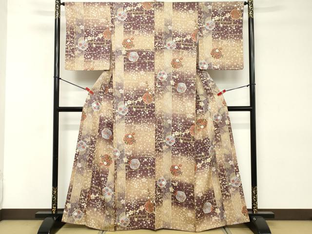 平和屋着物■上質な小紋　雪輪花文　暈し染め　金彩　正絹　逸品　DABE2551cd