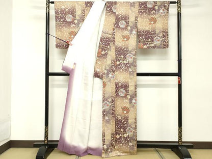 平和屋着物■上質な小紋　雪輪花文　暈し染め　金彩　正絹　逸品　DABE2551cd
