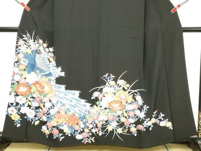 平和屋着物■豪華黒留袖　孔雀花文　正絹　逸品　DABE2553cd
