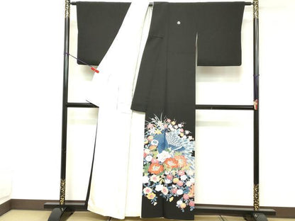平和屋着物■豪華黒留袖　孔雀花文　正絹　逸品　DABE2553cd