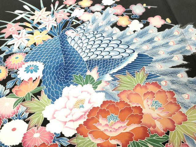 平和屋着物□豪華黒留袖 孔雀花文 正絹 逸品 DABE2553cd