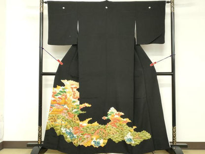 平和屋着物■豪華黒留袖　駒刺繍　風景花文　金彩　正絹　逸品　DABE2556cd