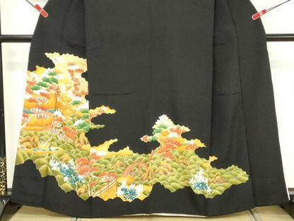 平和屋着物■豪華黒留袖　駒刺繍　風景花文　金彩　正絹　逸品　DABE2556cd