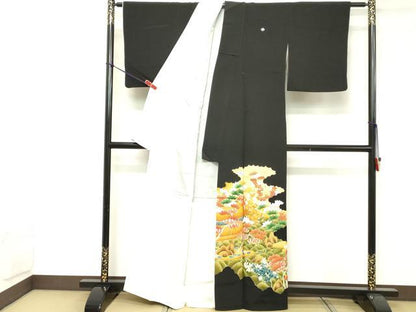 平和屋着物■豪華黒留袖　駒刺繍　風景花文　金彩　正絹　逸品　DABE2556cd
