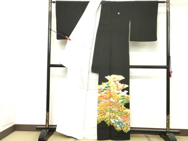 平和屋着物■豪華黒留袖　駒刺繍　風景花文　金彩　正絹　逸品　DABE2556cd