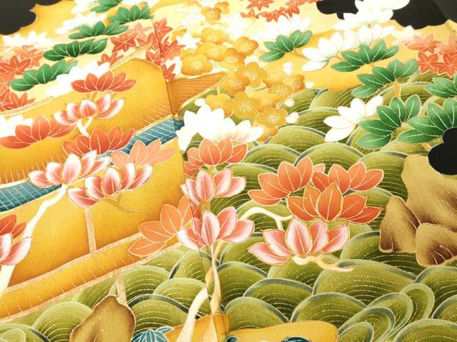 平和屋着物□豪華黒留袖 駒刺繍 風景花文 金彩 正絹 逸品 DABE2556cd
