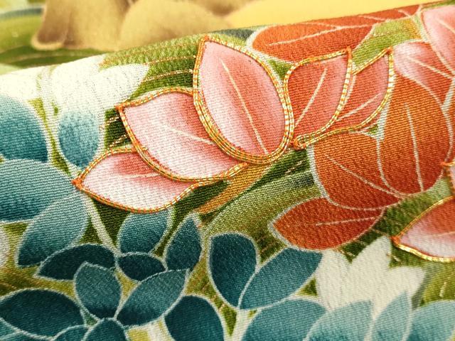平和屋着物●豪華色留袖　駒刺繍　絞り　吹き寄せ花文　金糸　金彩　正絹　逸品　AABH3786cs 平和屋着物□豪華振袖 駒刺繍 地紙御所車花文 金銀糸 正絹 逸品