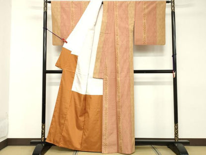 平和屋着物■上質な紬　七宝繋ぎ　間道　正絹　逸品　DABE2572cd