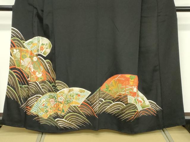 平和屋着物■豪華黒留袖　駒刺繍　流水地紙花文　金彩　正絹　逸品　DABE2578cd