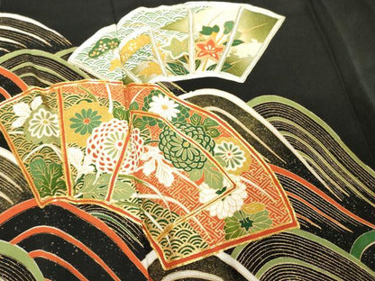 平和屋着物■豪華黒留袖　駒刺繍　流水地紙花文　金彩　正絹　逸品　DABE2578cd