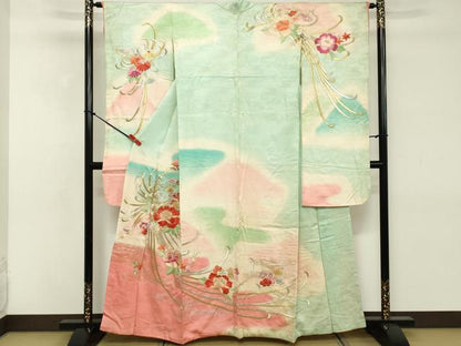 平和屋着物■豪華振袖　駒刺繍　草花文　暈し染め　金彩　正絹　逸品　DABE2654cd