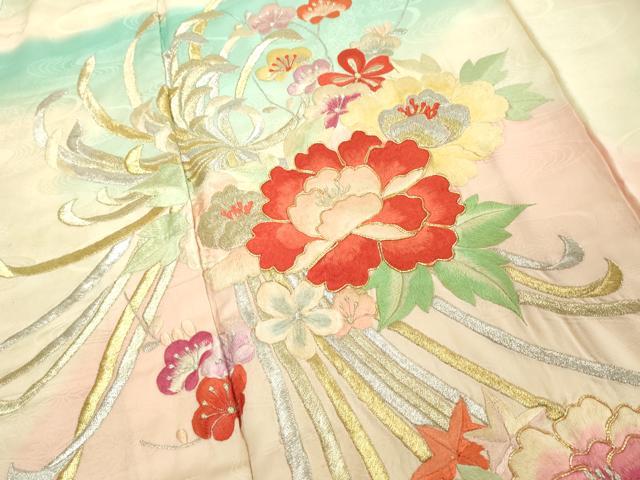 平和屋着物■豪華振袖　駒刺繍　草花文　暈し染め　金彩　正絹　逸品　DABE2654cd