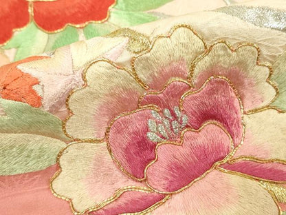平和屋着物■豪華振袖　駒刺繍　草花文　暈し染め　金彩　正絹　逸品　DABE2654cd