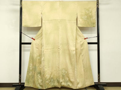 平和屋着物■訪問着　草葉文　たたき染め　正絹　逸品　DABE2779cd