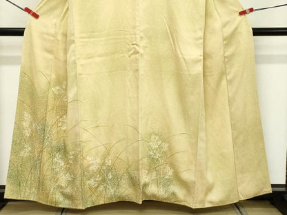 平和屋着物■訪問着　草葉文　たたき染め　正絹　逸品　DABE2779cd