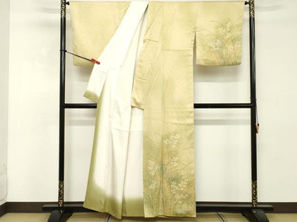 平和屋着物■訪問着　草葉文　たたき染め　正絹　逸品　DABE2779cd