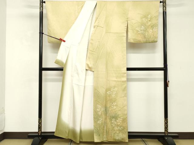 平和屋着物■訪問着　草葉文　たたき染め　正絹　逸品　DABE2779cd