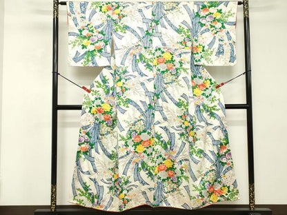 平和屋着物■上質な小紋 束ね熨斗花文 金彩 正絹 逸品 DABE2801cd