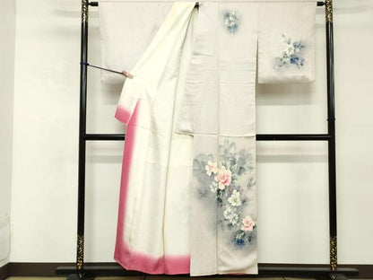 平和屋着物■訪問着 作家物 手描き 草花文 暈し染め 正絹 逸品 DABE2802cd
