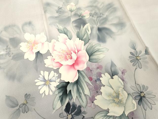 平和屋着物■訪問着 作家物 手描き 草花文 暈し染め 正絹 逸品 DABE2802cd