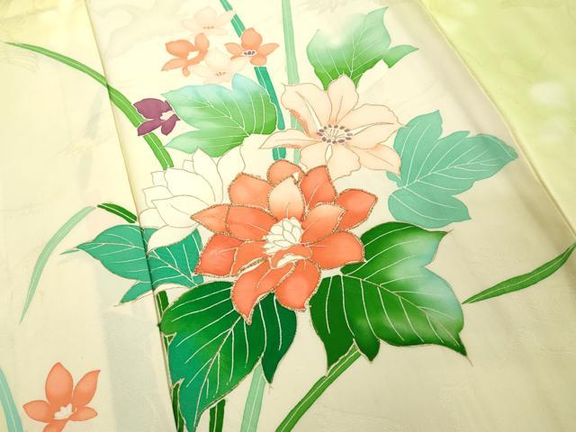 平和屋着物■訪問着 駒刺繍 草花文 暈し染め 金彩 正絹 逸品 DABE2816cd