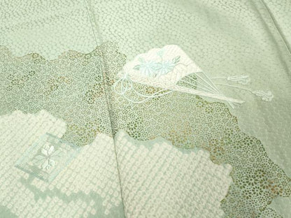平和屋着物■訪問着 絞り 刺繍 扇面花文 金彩 正絹 逸品 DABE2820cd