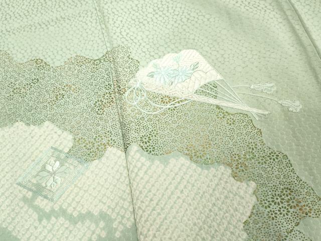 平和屋着物■訪問着 絞り 刺繍 扇面花文 金彩 正絹 逸品 DABE2820cd