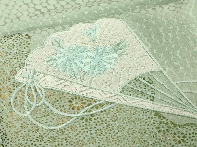 平和屋着物■訪問着 絞り 刺繍 扇面花文 金彩 正絹 逸品 DABE2820cd