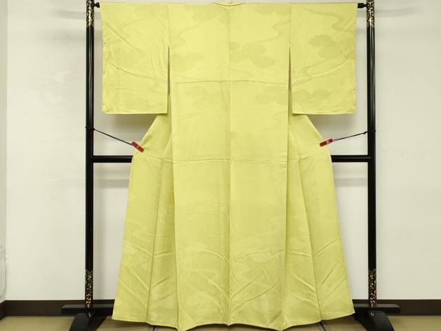 平和屋着物■上質な色無地　雲重ね吉祥地紋　黄蘗色　正絹　逸品　DABE2823cd