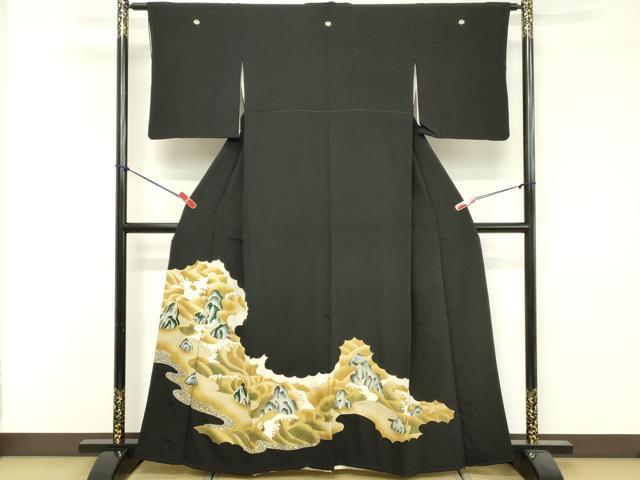 平和屋着物■豪華黒留袖 駒刺繍 荒波文 金彩 正絹 逸品 DABE2830cd
