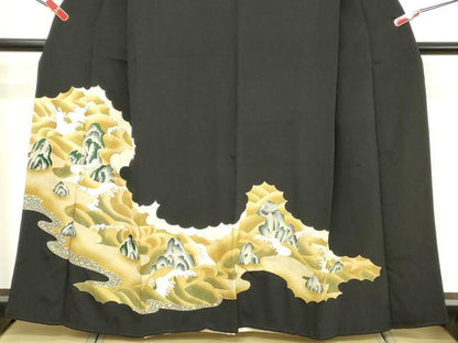 平和屋着物■豪華黒留袖 駒刺繍 荒波文 金彩 正絹 逸品 DABE2830cd