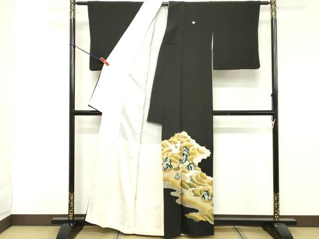 平和屋着物■豪華黒留袖 駒刺繍 荒波文 金彩 正絹 逸品 DABE2830cd