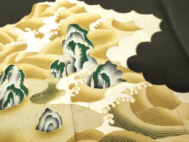 平和屋着物■豪華黒留袖 駒刺繍 荒波文 金彩 正絹 逸品 DABE2830cd