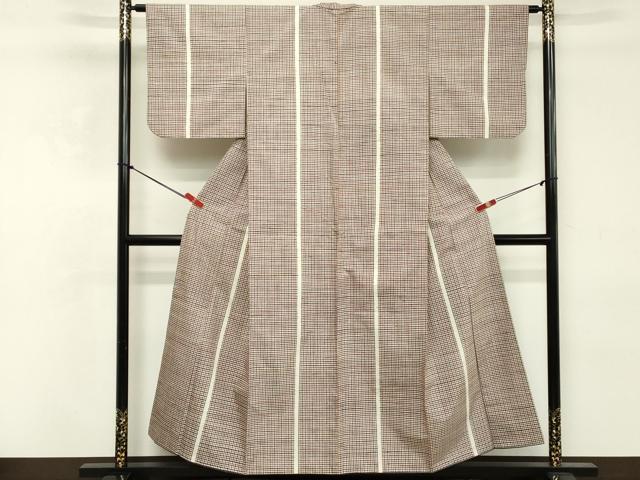 平和屋着物■上質な紬　格子　間道　正絹　逸品　DABE2834cd