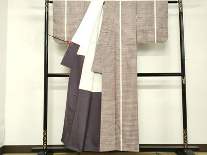 平和屋着物■上質な紬　格子　間道　正絹　逸品　DABE2834cd