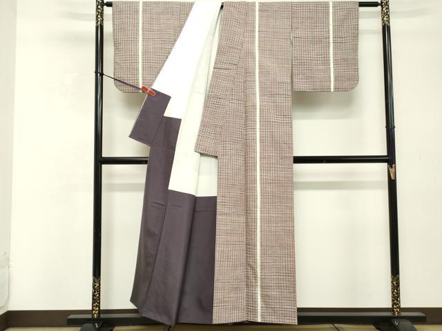 平和屋着物■上質な紬　格子　間道　正絹　逸品　DABE2834cd