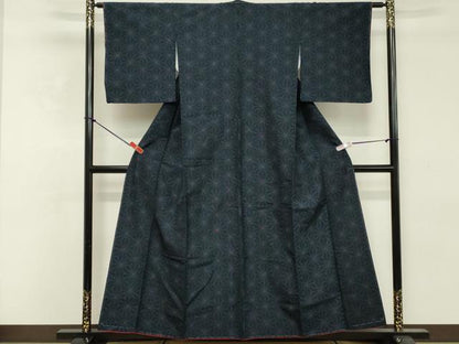 平和屋着物■上質な紬　麻の葉文様　正絹　逸品　未使用　DABE2837cd